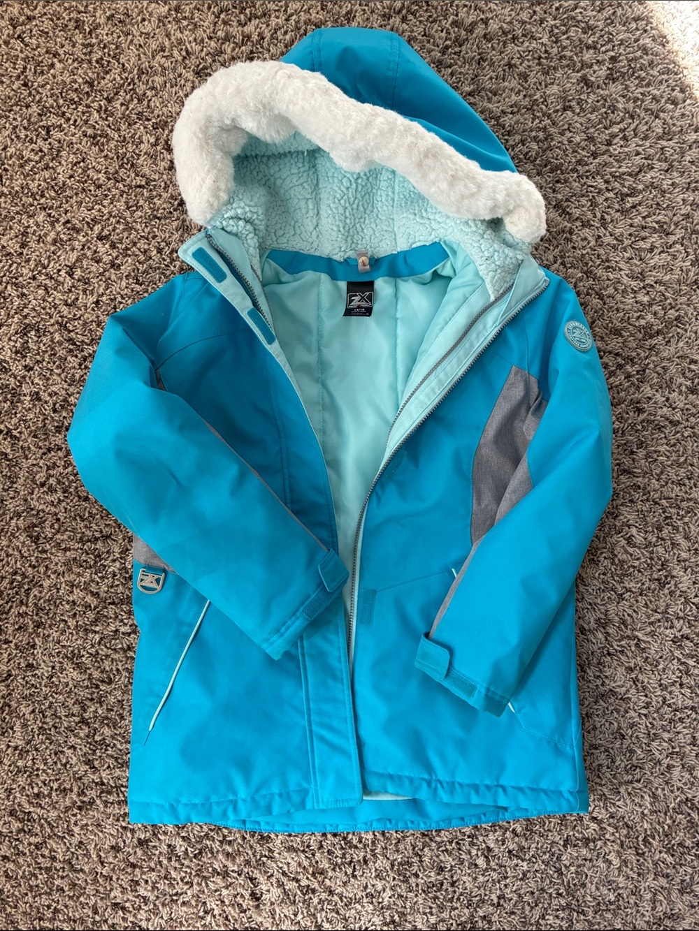 Zeroxposur Girls Size 14/16 Teal Double Winter Coat with Sherpa Hood